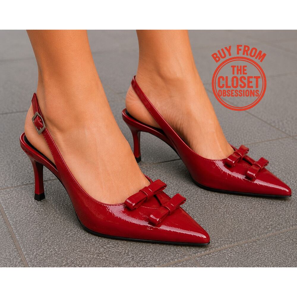 Zara Red Bow Slingback Heels Pointed Toe NWT